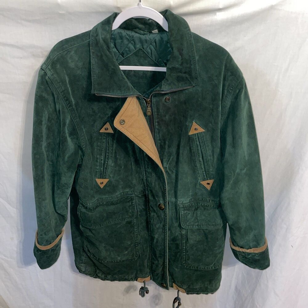 Preston & York Women’s Full Zip Coat Size Medium Green Leather Outdoors Comfort